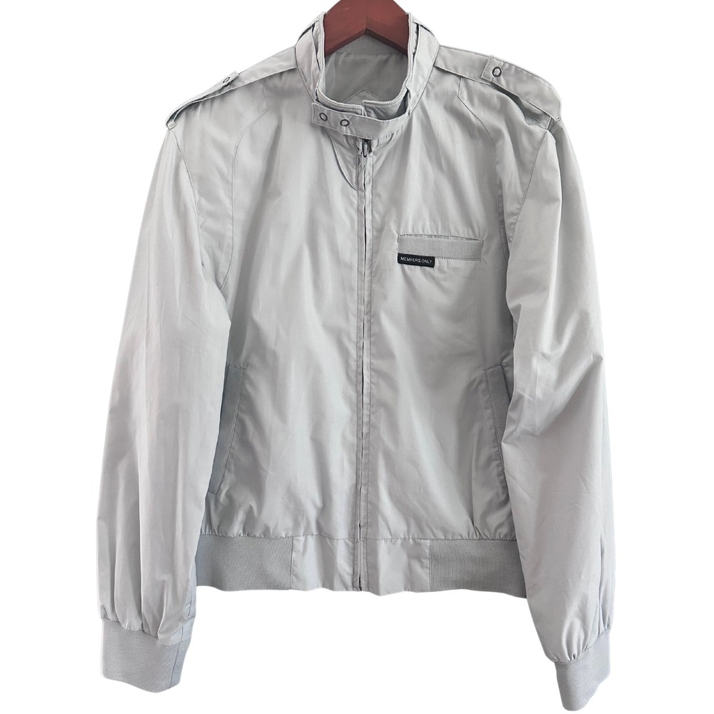 Members Only Iconic Racer Jacket Mens Medium Light Gray 80s Style Bomber